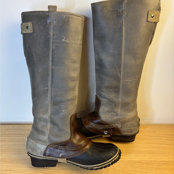 Sorel Slimpack Tall Quarry Pebble Leather Boots Woman’s 8.5 - Picture 8 of 12